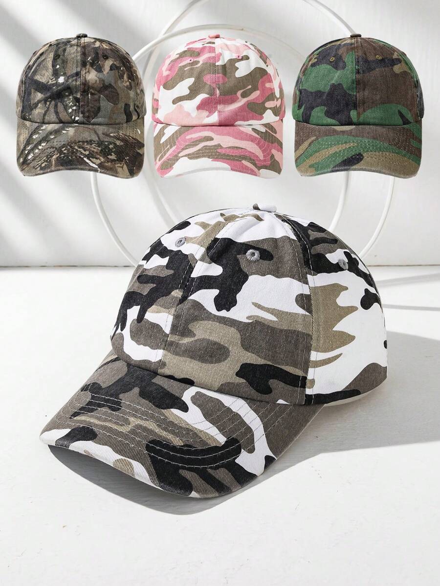 1pc Unisex Washed Denim Camouflage Fashionable Baseball Cap