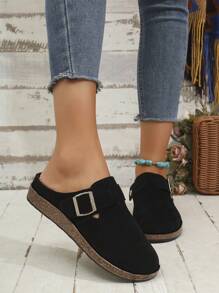 男女皆宜的复古大头可爱套脚凉鞋，软底百搭，适合春夏穿着 - 黑色 - 查看 3