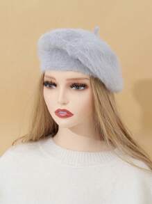 1 chiếc mũ nồi ấm áp bằng lông thỏ trơn màu cổ điển, mũ nồi lông thỏ mềm mại dễ thương thanh lịch, thích hợp cho mùa xuân, thu và đông - Nhiều màu - Xem 5