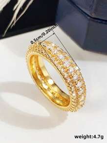 1pc Fashionable Cubic Zirconia Ring, Jewelry Gift For Women Wedding Anniversary - Gold - View 8