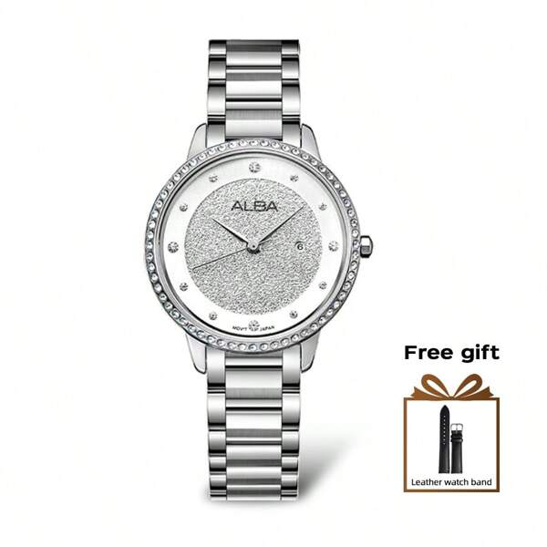 Seiko Women's Quartz Stone Watch Diamond Casual Simple Summer Watch Crystal Glass Dial 50 Meters Waterproof Fashion AH7W31X1
