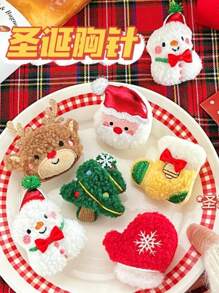 1pc Christmas Cartoon Plush Brooch, Santa Claus, Reindeer, Snowman, Christmas Tree Decorative Accessories - Multicolor - View 9