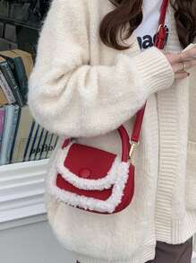 2024 New Autumn And Winter Red Christmas Cute Furry Crossbody Bag, Shoulder Bag, Handbag, Small Square Bag, Fashionable And Casual Mini Women's Daily Commuting Bag