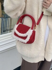 2024 New Autumn And Winter Red Christmas Cute Furry Crossbody Bag, Shoulder Bag, Handbag, Small Square Bag, Fashionable And Casual Mini Women's Daily Commuting Bag