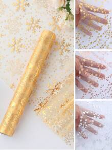 1 pieza 28*274.5cm Camino de mesa estilo estrella en dorado, plateado y rosa dorado, suministros de decoración para mesa de fiesta de cumpleaños, boda, banquete, mantel de 108 pulgadas, tapete para comida, decoración navideña, decoración de fiesta de Año Nuevo 2025 con copo de nieve dorado