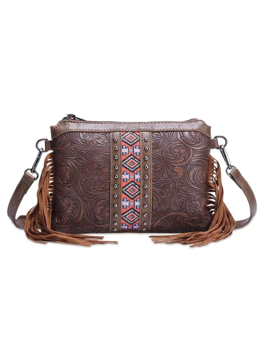 1 szt. Bohemian damska mała torba na ramię typu crossbody, torba weekendowa. Western Wallet Fashion Leisure Bag, grawerowana torba z PU. Nadaje się na imprezy i dojazdy do pracy, doskonały prezent