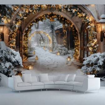 1 pieza Tapiz decorativo de guirnalda navideña, celebra la Navidad, da la bienvenida al Nuevo Año, tapiz colgante de poliéster para decorar la pared de la sala de estar, el dormitorio, la oficina, decoración del hogar, decoración de fiesta, rectangular impreso para colgar en la pared de la cocina con caída, viene con 3 clavos de pared y 2 clips, Navidad, Feliz Navidad, adornos/decoraciones navideñas, regalos de Navidad, Flor de Pascua, tapiz de pared