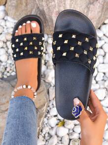 Nuove ciabatte di moda arancioni da donna, sandali scorrevoli con cinturini, versatili per uso interno/esterno, personalizzati da celebrità, ciabatte da spiaggia a fumetti, comode ciabatte piatte antiscivolo per vacanze e uso domestico - nero - Visualizzare 3