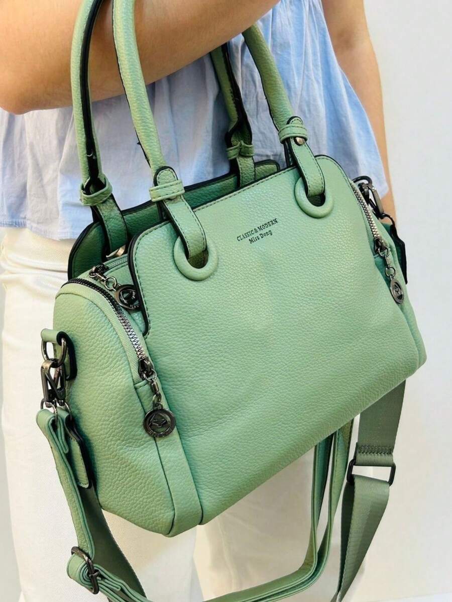 Women's Medium Trunk Bag, Hand Strap And Crossbody Bag With 2 Handles - Green - View 1