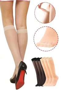 6 Pairs Knee High Stockings For Women, Elastic Fine Sheer Socks With Reinforced Toes 20 Denier Nylon One Size - Multicolor - View 2