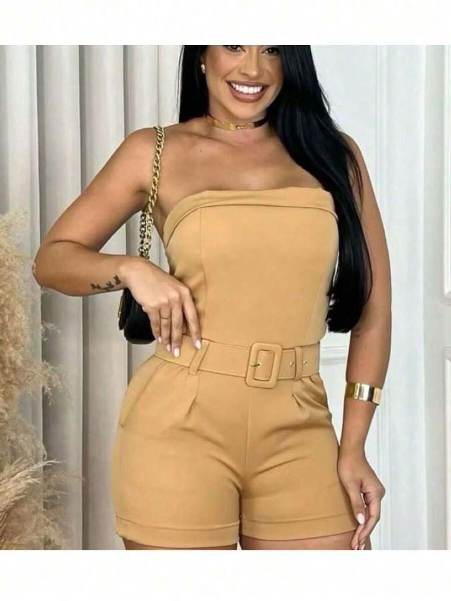 Women's Strapless Tailored Jumpsuit Without The Belt - Modern Elegance And Sophistication - 黑色 - 查看 1