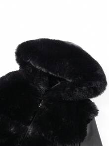 Giolshon Women's Fall/Winter Faux Leather Jacket - Hooded, Faux Fur Collar, Adjustable Waist Belt For Edgy Commuting & Layering - Black - View 10