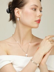 LETODE 4 Pieces Rhinestone Jewelry Bling Necklace Earrings Bracelets Set For Women Bridal Wedding Sparkling Clutch For Women Prom With Detachable Metal Chain For Wedding And Party Bag For Women Clutch Purses For Ladies Bag Versatile Glitter Bag Cocktail Party Wedding New Wallet Banquet Bag For Bride And Bridesmaids - 金色 - 查看 3