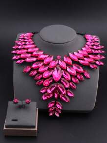 1 Set Vintage Faux Gem Crystal Gun Shaped Pendant Necklace & Earrings Jewelry Set, Suitable For Women Formal Event, Party, Banquet Wear