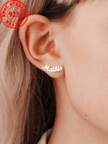 [Customized] 4.5g 925 Sterling Silver, 1 Pair Personalized Text Engraved Stud Earrings, Minimalist & Versatile Earring Accessory, Valentine's Day, Christmas Engraved Gift (Custom Note Can Only Be Provided In English, Other Languages Will Be Translated Into English)