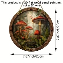 Biển gỗ hình nấm quyến rũ - Tròn 7,9 inch, Phong cách cổ điển, Thích hợp cho trang trí nhà cửa, vườn, trang trại và mùa thu (Phong cách ngẫu nhiên) - Nhiều màu - Xem 2