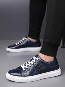 2024 秋冬新款男士鞋子防滑透气耐用时尚休闲潮流百搭皮鞋 - 藍色 - 查看 4