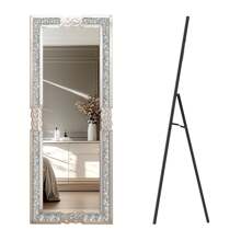 Sparkling Crystals Diamond Embedded Freestanding Full-Length Floor Mirror Wall Mountable, 22" W X 64" H - Silver - View 10
