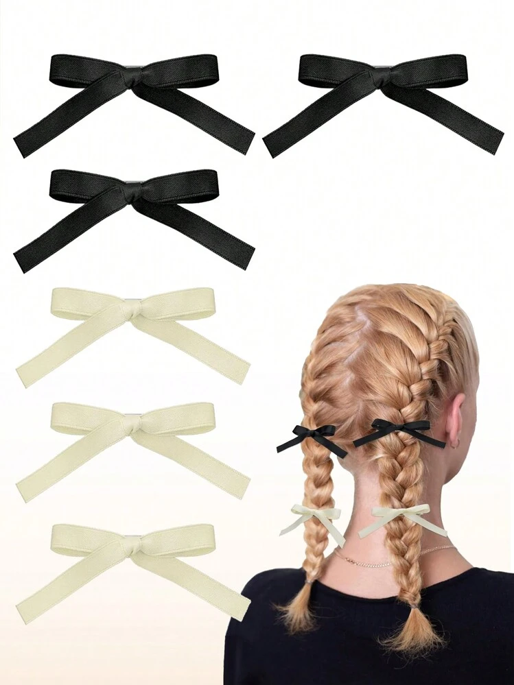 女の子用リボンヘアクリップ6個セット、きれいな赤いリボンのヘア