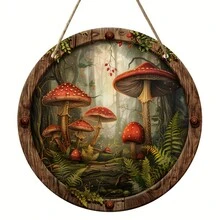 Biển gỗ hình nấm quyến rũ - Tròn 7,9 inch, Phong cách cổ điển, Thích hợp cho trang trí nhà cửa, vườn, trang trại và mùa thu (Phong cách ngẫu nhiên) - Nhiều màu - Xem 3