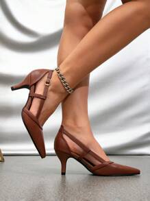 Sandalias de tacón alto con punta puntiaguda, correa, diseño calado, talón abierto con correa de tobillo, versátiles para bodas y ocasiones formales, para mujer