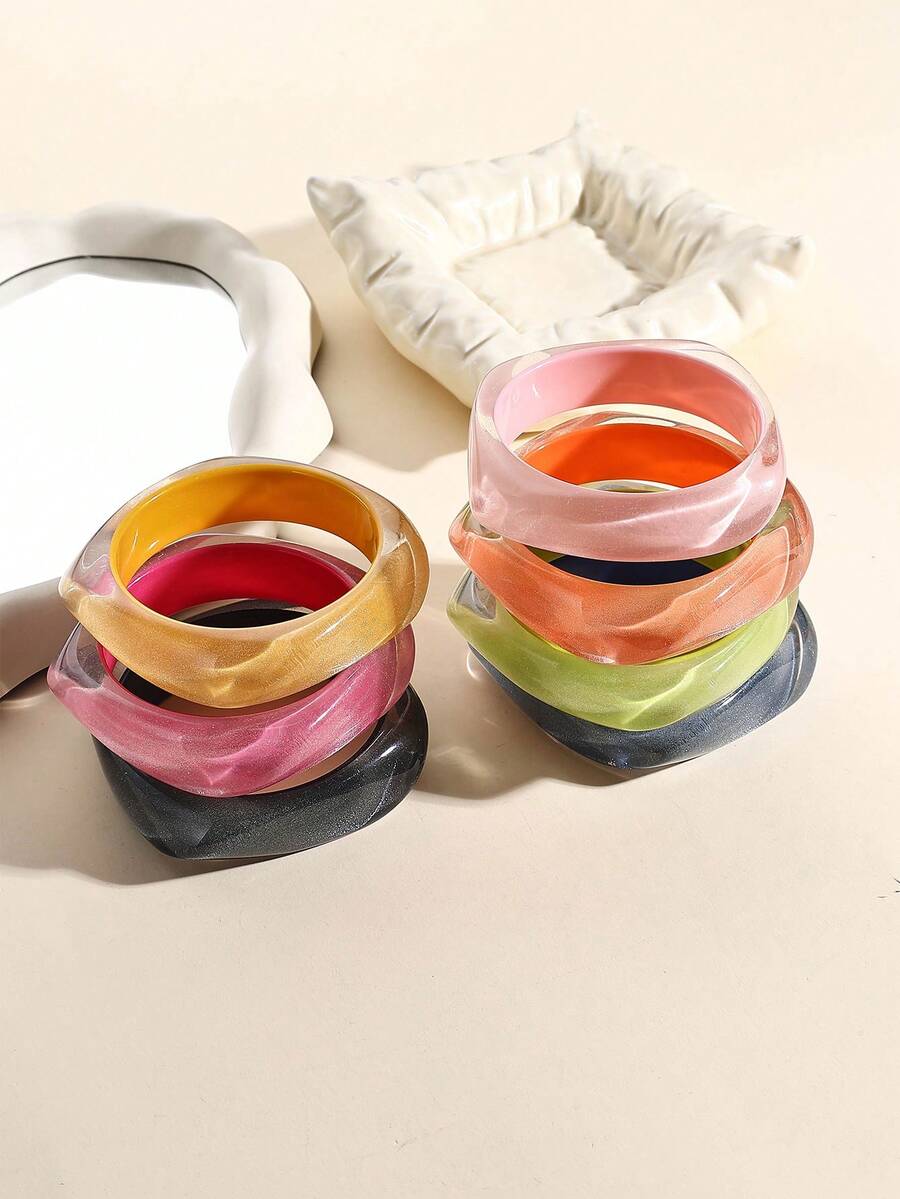 1 件彩色树脂方形手链，可爱女士配饰，适合派对