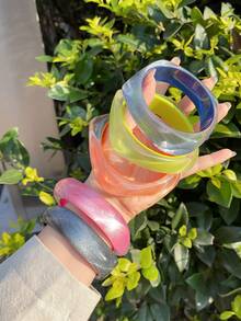 1 件彩色树脂方形手链，可爱女士配饰，适合派对 - 幾何 - 查看 4