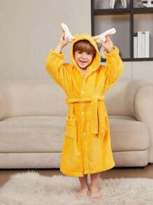 1件珊瑚绒卡通长耳兔连帽浴袍，适合5岁以下儿童，衣长70厘米，儿童睡衣，男女童家居服，带腰带和口袋，速干不掉毛，多种颜色可选，适合酒店、家庭、卧室、游泳池、节日礼物、返校礼物、浴室、情人节礼物 - 彩色 - 查看 9