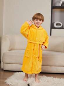 1件珊瑚绒卡通长耳兔连帽浴袍，适合5岁以下儿童，衣长70厘米，儿童睡衣，男女童家居服，带腰带和口袋，速干不掉毛，多种颜色可选，适合酒店、家庭、卧室、游泳池、节日礼物、返校礼物、浴室、情人节礼物 - 彩色 - 查看 10