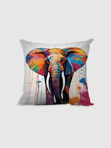 4 Pcs/1 Pc Artistic Colorful Elephant Short Plush Printed Pillowcase, Suitable For Living Room, Bedroom, Sofa, Home Decoration
