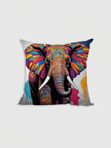 4 Pcs/1 Pc Artistic Colorful Elephant Short Plush Printed Pillowcase, Suitable For Living Room, Bedroom, Sofa, Home Decoration