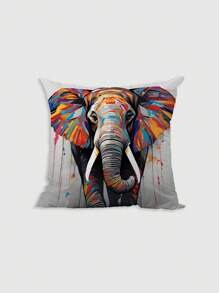 4 Pcs/1 Pc Artistic Colorful Elephant Short Plush Printed Pillowcase, Suitable For Living Room, Bedroom, Sofa, Home Decoration