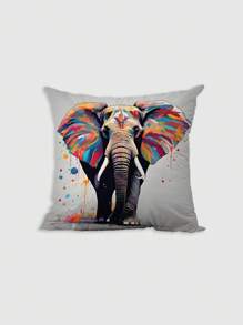 4 Pcs/1 Pc Artistic Colorful Elephant Short Plush Printed Pillowcase, Suitable For Living Room, Bedroom, Sofa, Home Decoration