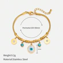 1 件欧美时尚花朵圆形手链，时尚绿松石 18K 镀金不锈钢手镯，女士，蓝色钛钢圆盘 - 手鐲 - 查看 5