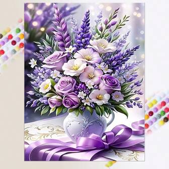 DIY 5D Diamond Painting Kit - Floral Bouquet Design Full Drill Round Acrylic Diamonds Frameless Embroidery Art For Wall Decor 40.13X50.04 Cm
