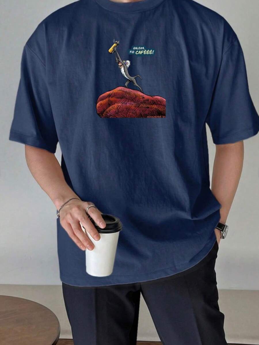 Men's T-Shirt In Love With Coffee Tumbler Launch 100% Cotton Shirt 30.1 Combed Casual Rafiki Lion King Coffee Love - Màu xanh hải quân - Xem 1
