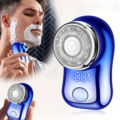 1pc USB Rechargeable Cordless Mini Electric Shaver, Portable Dual-Ring Blade Quiet Shaving Machine For Men