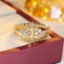 1 chiếc nhẫn thiết kế hoa bướm rỗng, 3 hàng đồng mạ đá Cubic Zirconia tổng hợp, nhẫn thời trang dành cho nữ - nhẫn - Xem 14