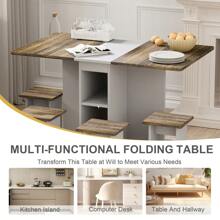Juego de mesa de comedor plegable y extensible con 4 sillas para 4 personas, mesa de comedor de cocina de madera de 55" con hojas abatibles, con almacenamiento y 6 ruedas para ahorrar espacio, color marrón, oferta del - Multicolor - Ver 6