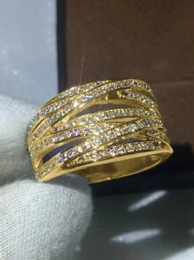 1 chiếc nhẫn Cubic Zirconia cao cấp, quà tặng Ngày Valentine cho nữ, trang sức kỷ niệm ngày cưới, quà tặng cho mẹ, Ngày của Mẹ. - Vàng - Xem 2