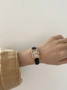 方形石英表，简约设计 - 母亲节、姐妹生日、朋友的礼物 - 黑色 - 查看 6