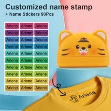 1pc Customized Name Stamp - Cute And Durable Panda Design, Waterproof And Long-Lasting, Ideal For Marking Clothes And Accessories, Easy To Use And Maintain, High-Quality Ink Ensures Clear Imprint, Great For Home Organization And Personal Use, Fun And Practical, Adds Unique Charm To Your Items, Various Cartoon Patterns Available. - Yellow - View 10