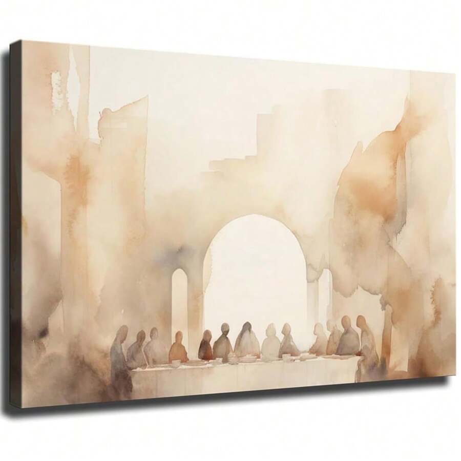1PC With Frame Christian Wall Painting Last Supper Scenery Large Abstract Modern Painting Jesus Minimalist Artwork For Bedroom Living Room Dining Room Bathroom Corridor Hotel Office Apartment Coffee Shop Bar Wall Decoration - 彩色 - 查看 1