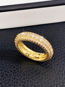 1pc Fashionable Cubic Zirconia Ring, Jewelry Gift For Women Wedding Anniversary - Gold - View 7