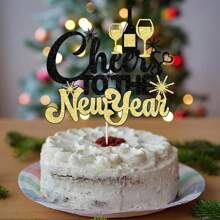 1 件欢呼新年蛋糕装饰 - 冬季圣诞节节日蛋糕装饰，你好 2025 除夕/圣诞节/节日快乐派对装饰品