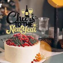 1 件欢呼新年蛋糕装饰 - 冬季圣诞节节日蛋糕装饰，你好 2025 除夕/圣诞节/节日快乐派对装饰品