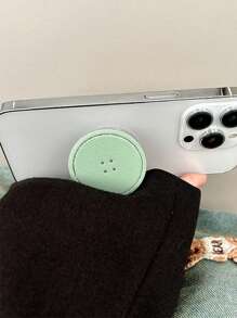 圆形皮纹纯色按键式手机支架粘性桌面支架懒人支架可伸缩简约设计 - 彩色 - 查看 5