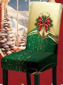 1pc/4Pcs Christmas Chair Cover, Christmas Atmosphere Decoration High Back Stretch Dining Chair Cover, Christmas Home Decor Chair Cover,Merry Christmas, Christmas Ddecorations, Christmas Party Supplies (Due To Different Production Batches, The Pattern Position And Direction Are Random)