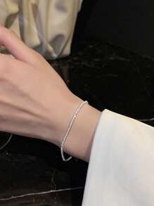 1 件闪亮几何链式手链，精致简约的设计，奢华的美感，适合女孩和女士 - 銀色 - 查看 8