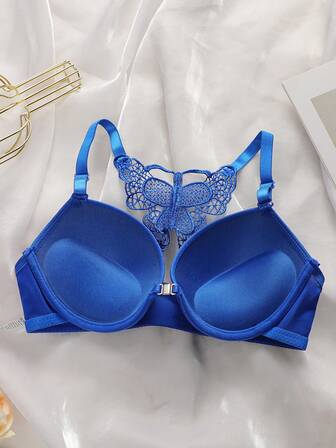 2SETS 女士蕾丝钢圈聚拢文胸和内裤套装，蕾丝蝴蝶结三角裤和蕾丝蝴蝶胸罩两件套 女士 2 件套